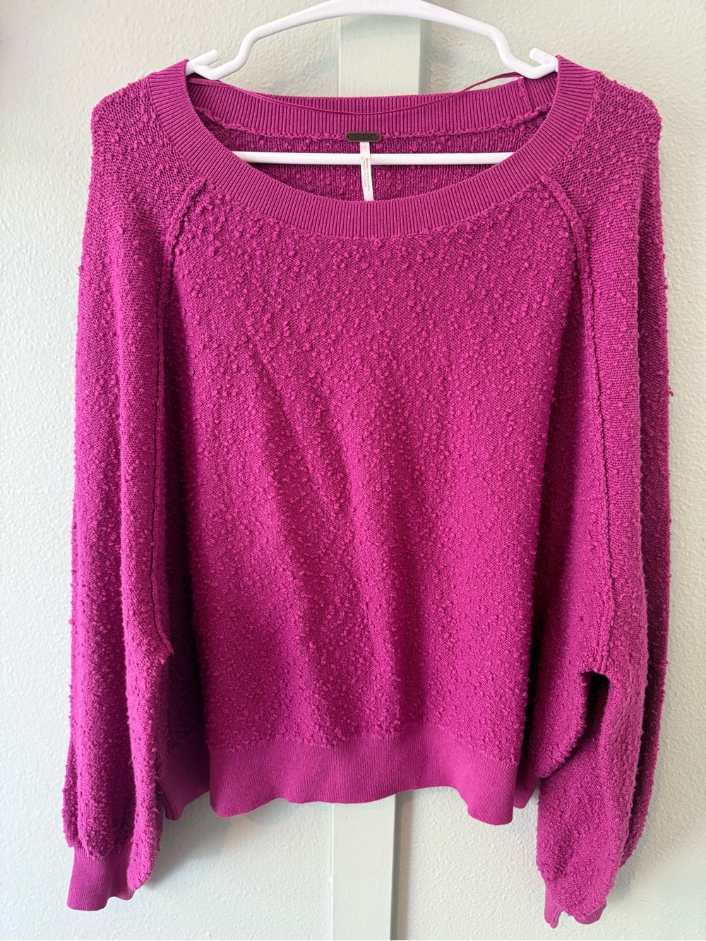 Free People Textured Crewneck Sweater in Fuchsia